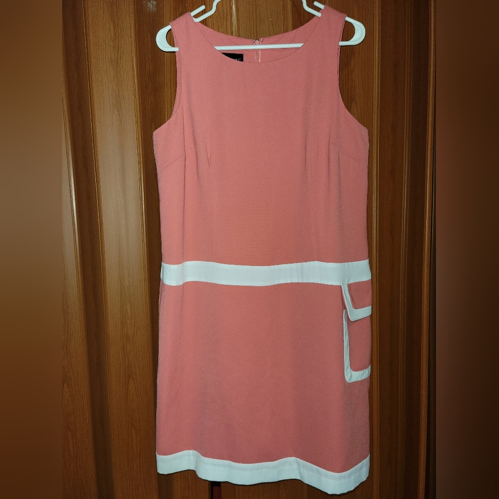Metrostyle Sleeveless Dress - Coral & White, Sz: 14